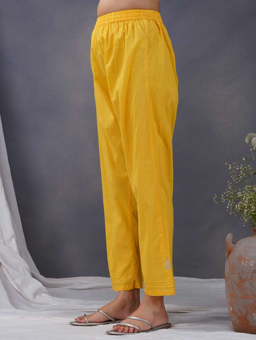 women solid with work three quarter sleeve kurta pant set - 21975091 - Standard Image - 4