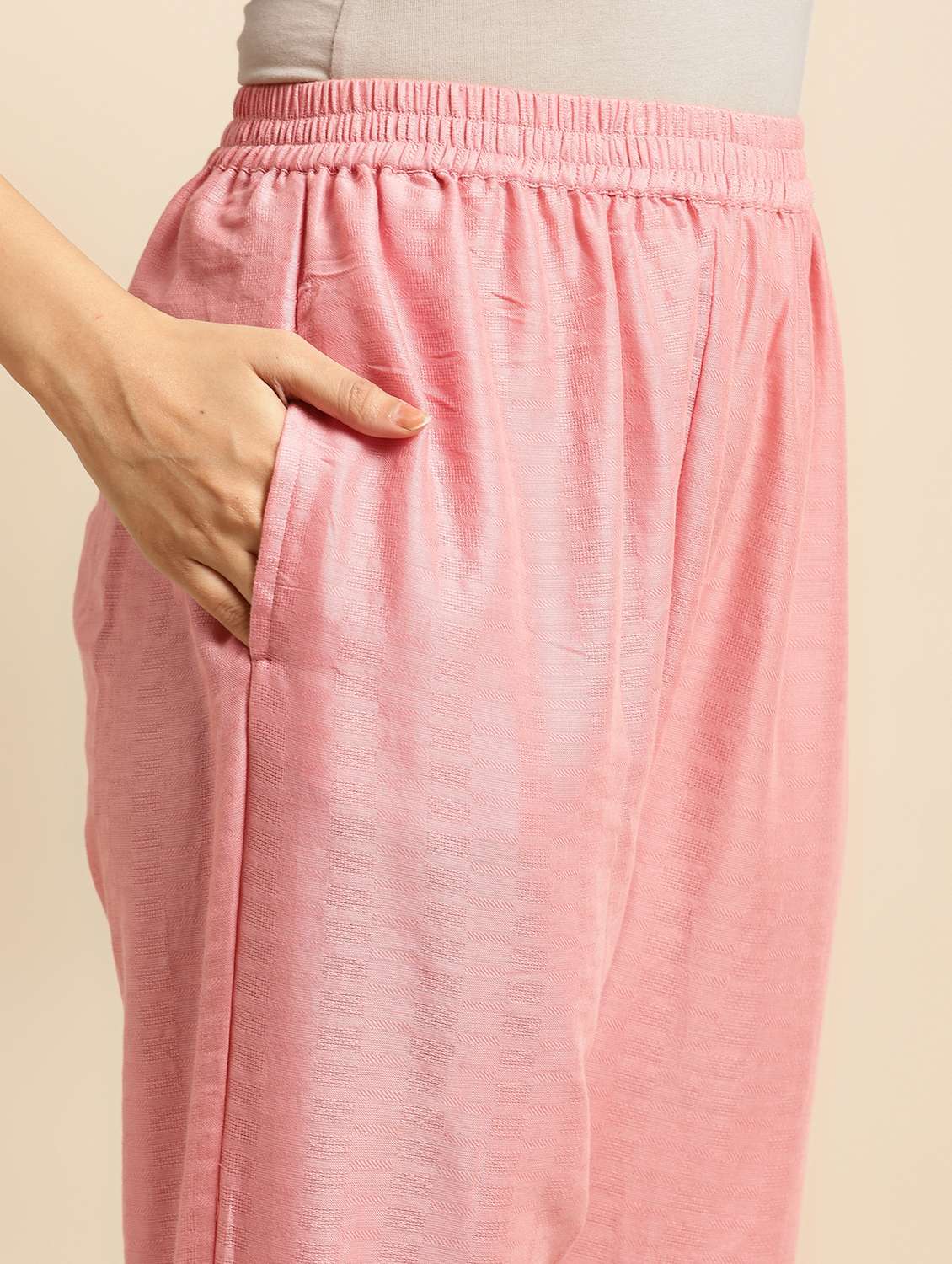 women solid with work three quarter sleeve kurta pant set - 21975120 -  Standard Image - 4