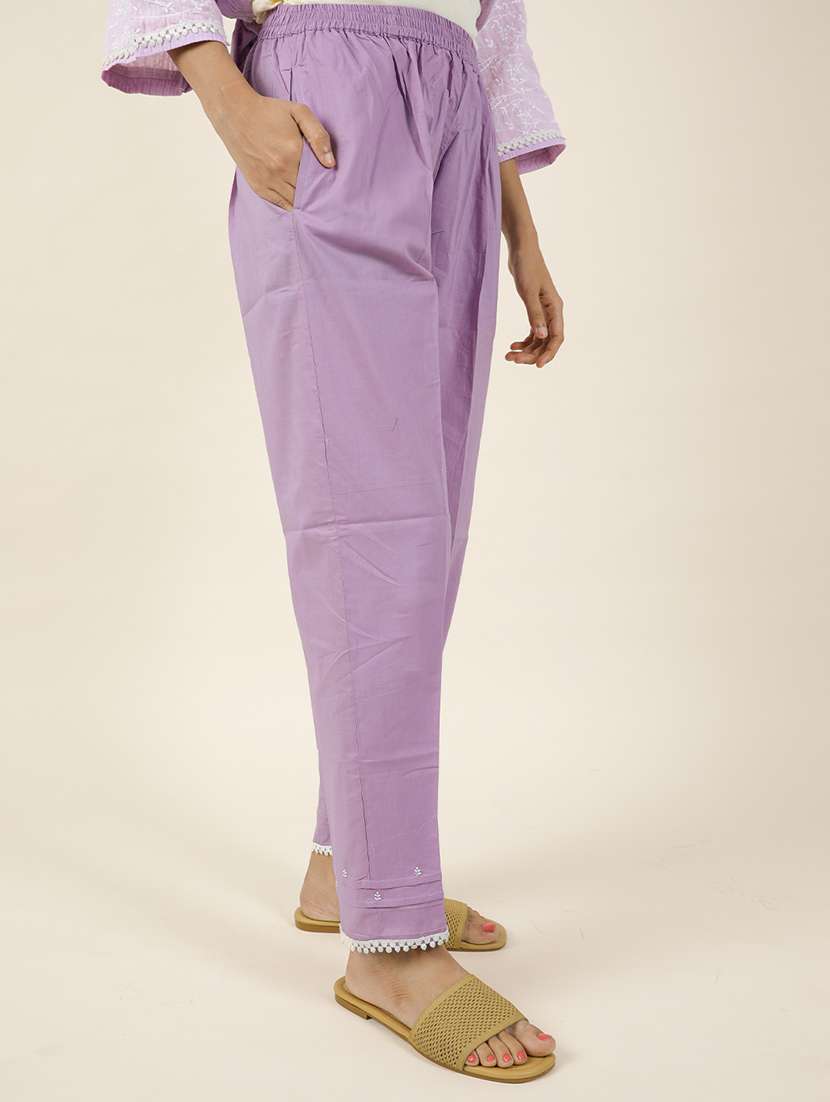 women solid with work three quarter sleeve kurta pant set - 21975125 - Standard Image - 4