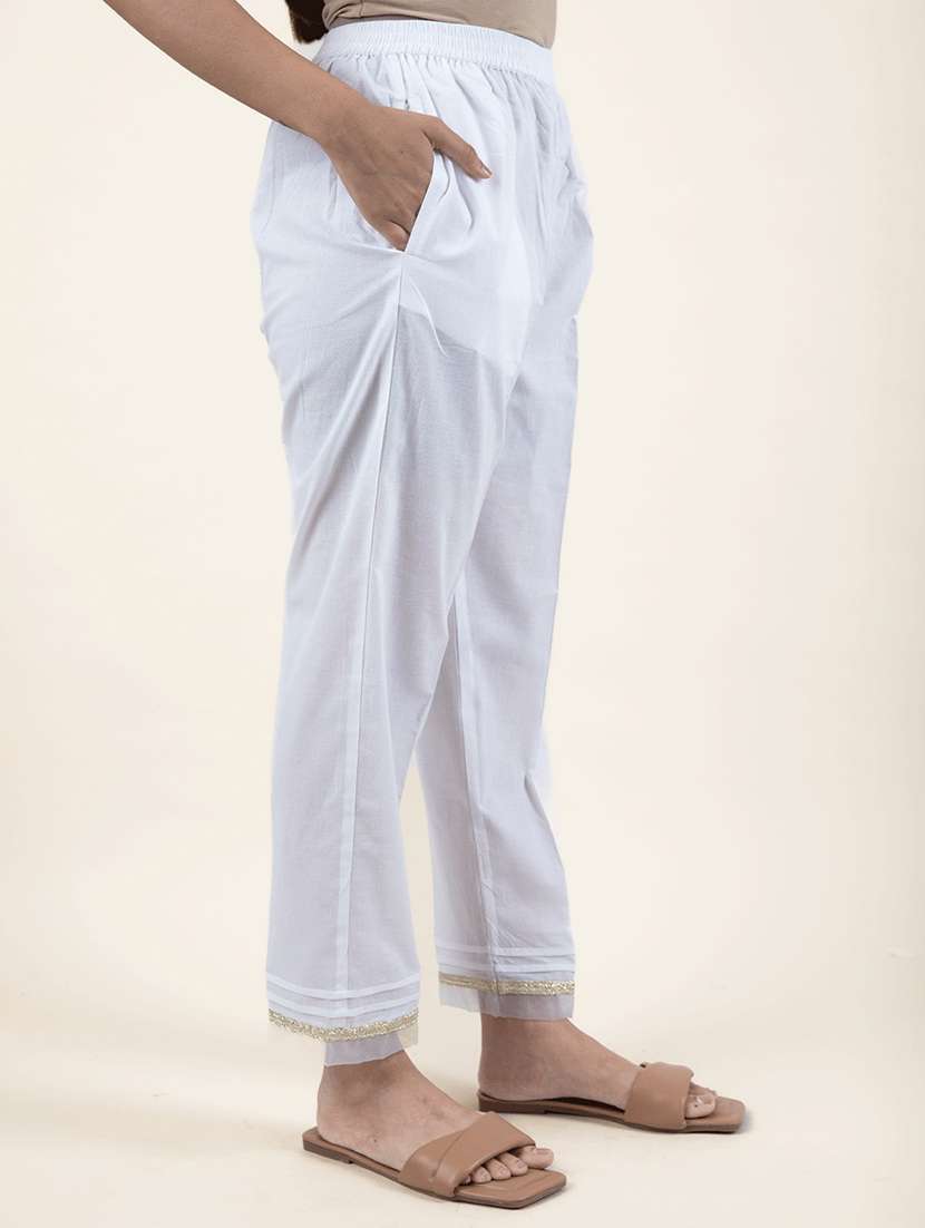 women solid with work three quarter sleeve kurta pant set - 21975131 - Standard Image - 4