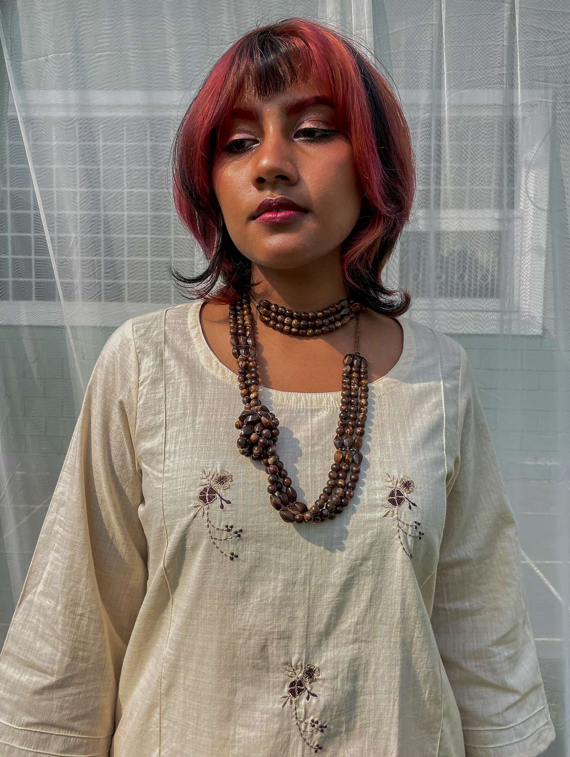 women solid with work three quarter sleeve kurta pant set - 21975133 -  Standard Image - 4