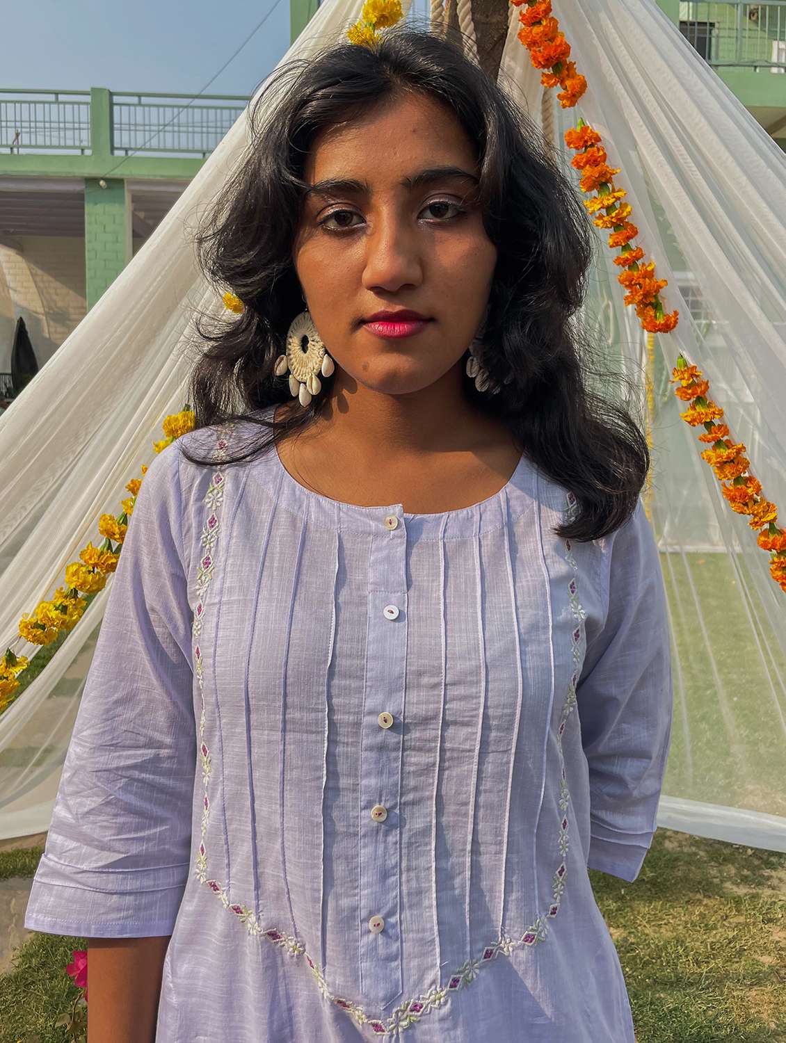 women solid with work three quarter sleeve kurta pant set - 21975134 -  Standard Image - 4