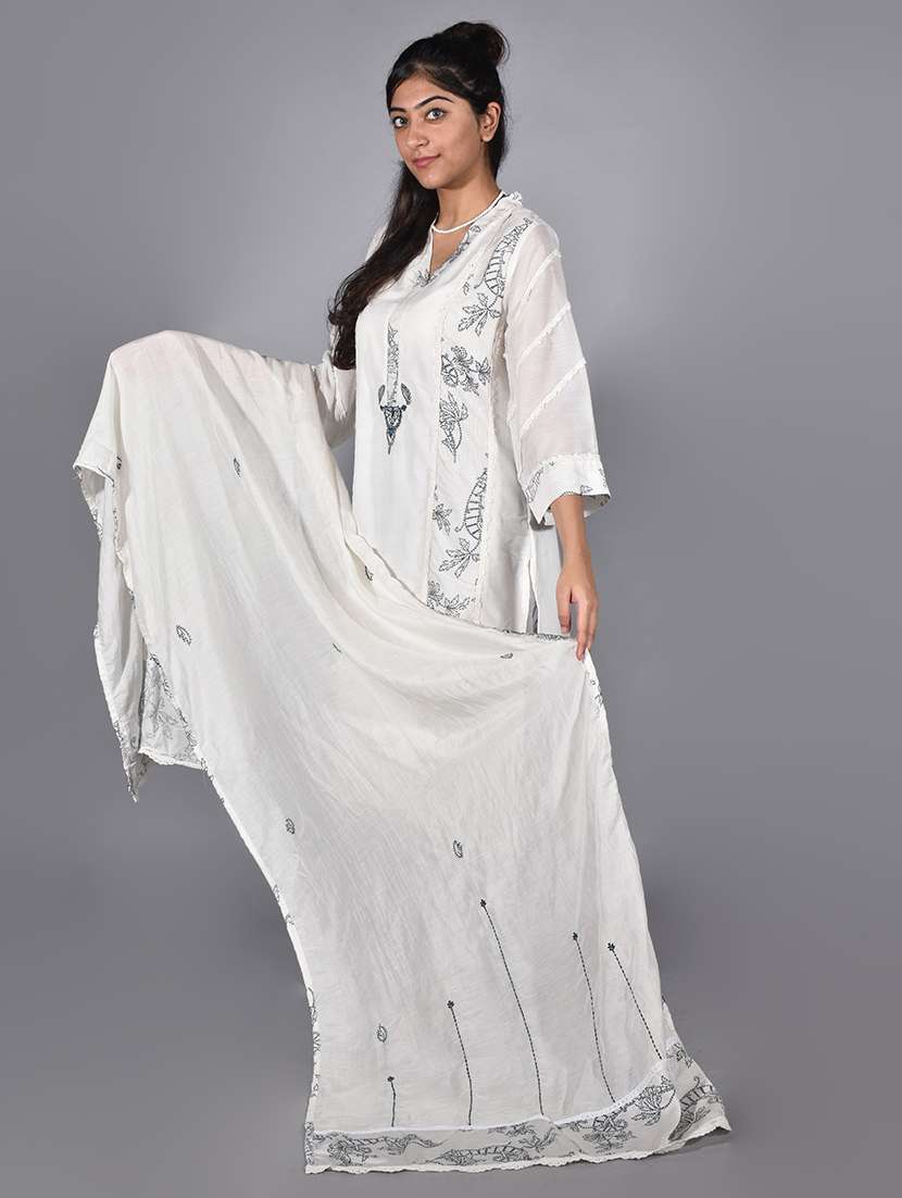 women three quarter sleeve kurta pant with dupatta set - 21975146 -  Standard Image - 4