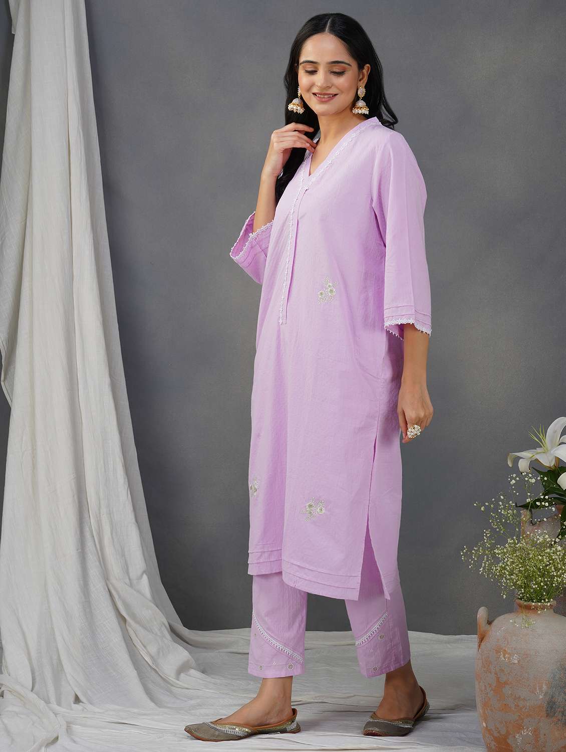 women three quarter sleeve kurta pant with dupatta set - 21975150 - Standard Image - 4