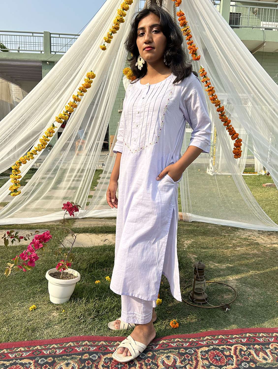 women three quarter sleeve kurta pant with dupatta set - 21975152 -  Standard Image - 4