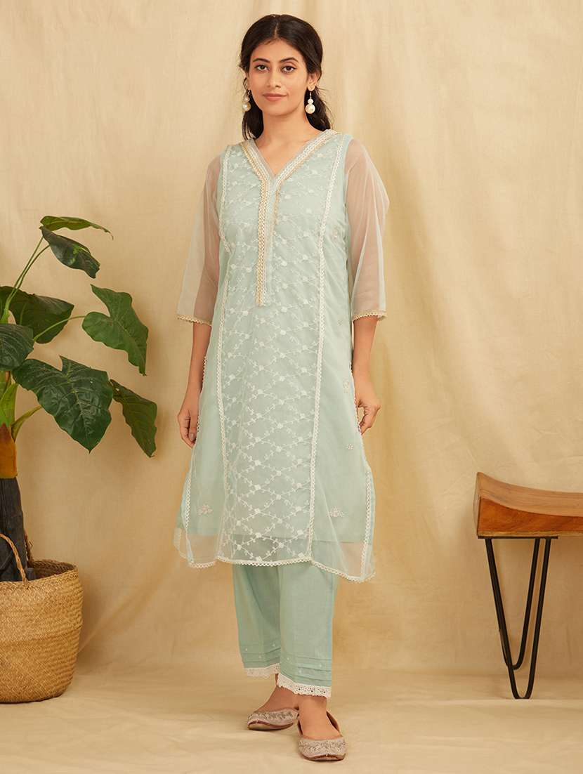 women three quarter sleeve kurta pant with dupatta set - 21975158 -  Standard Image - 1