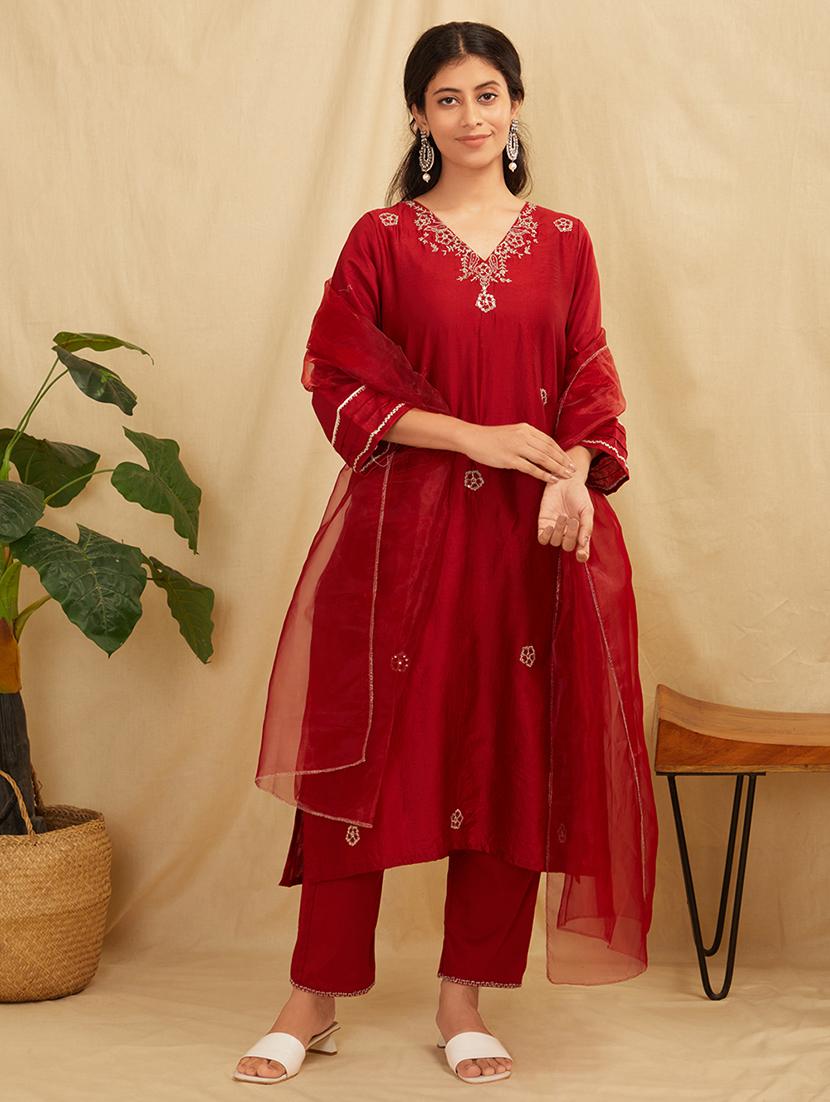 women three quarter sleeve kurta pant with dupatta set - 21975162 -  Zoom Image - 0