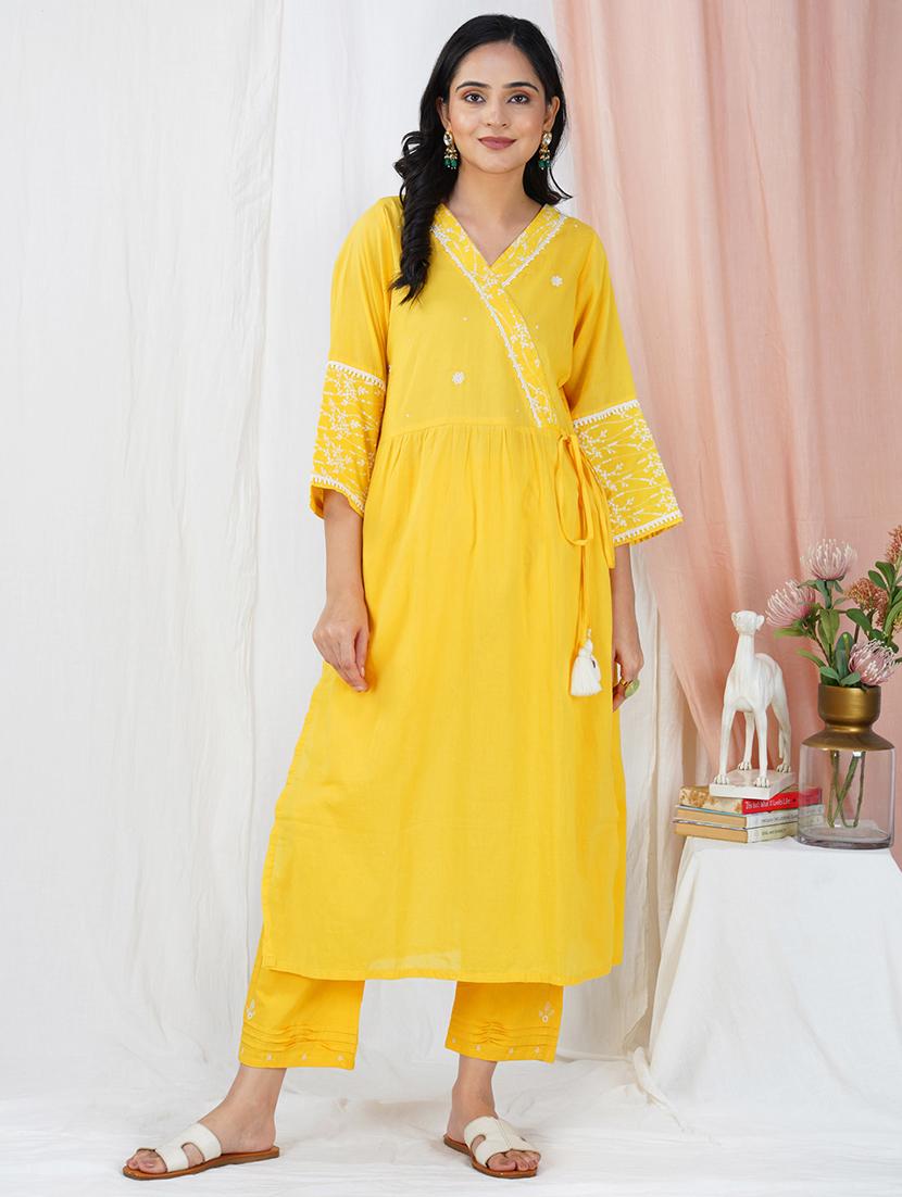 women three quarter sleeve kurta pant with dupatta set - 21975165 -  Standard Image - 1