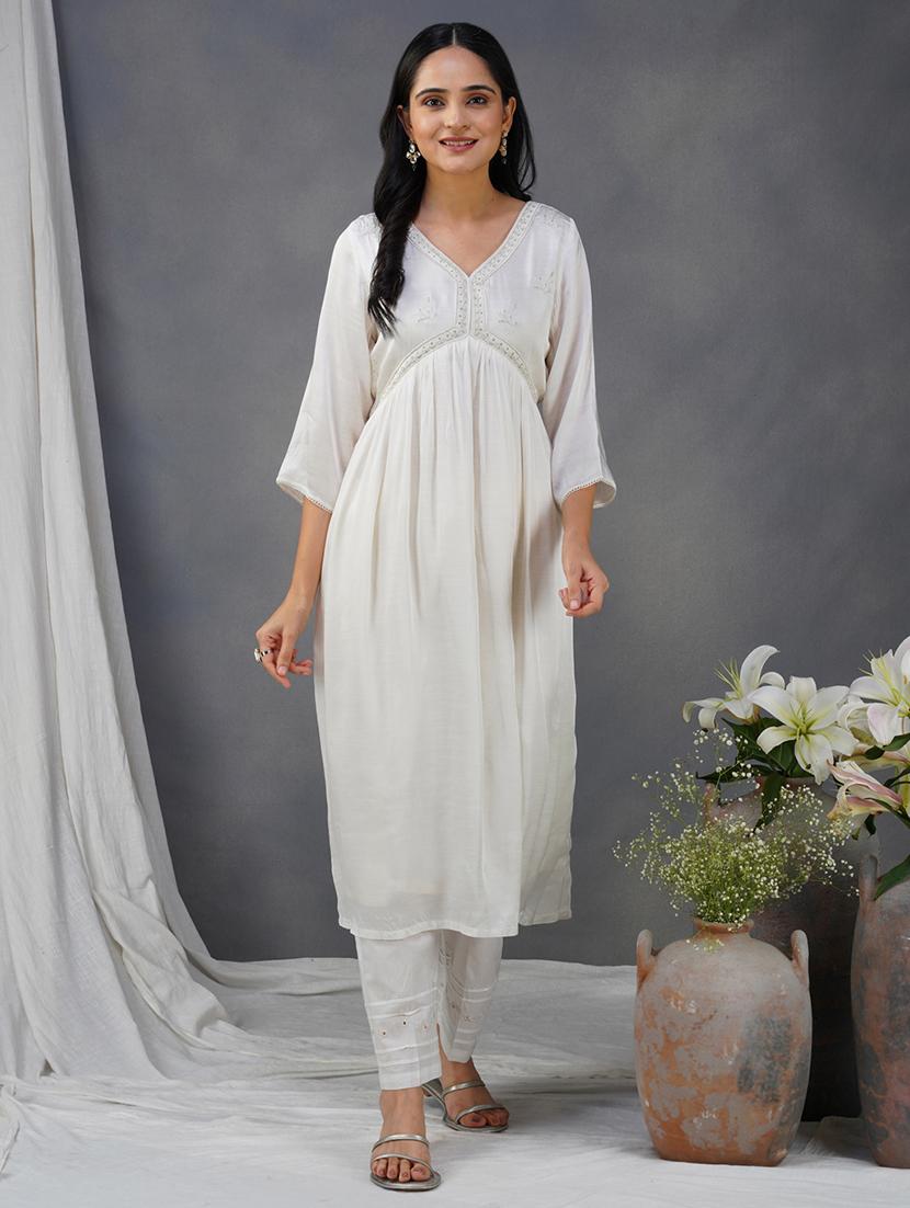 women three quarter sleeve kurta pant with dupatta set - 21975166 - Standard Image - 1