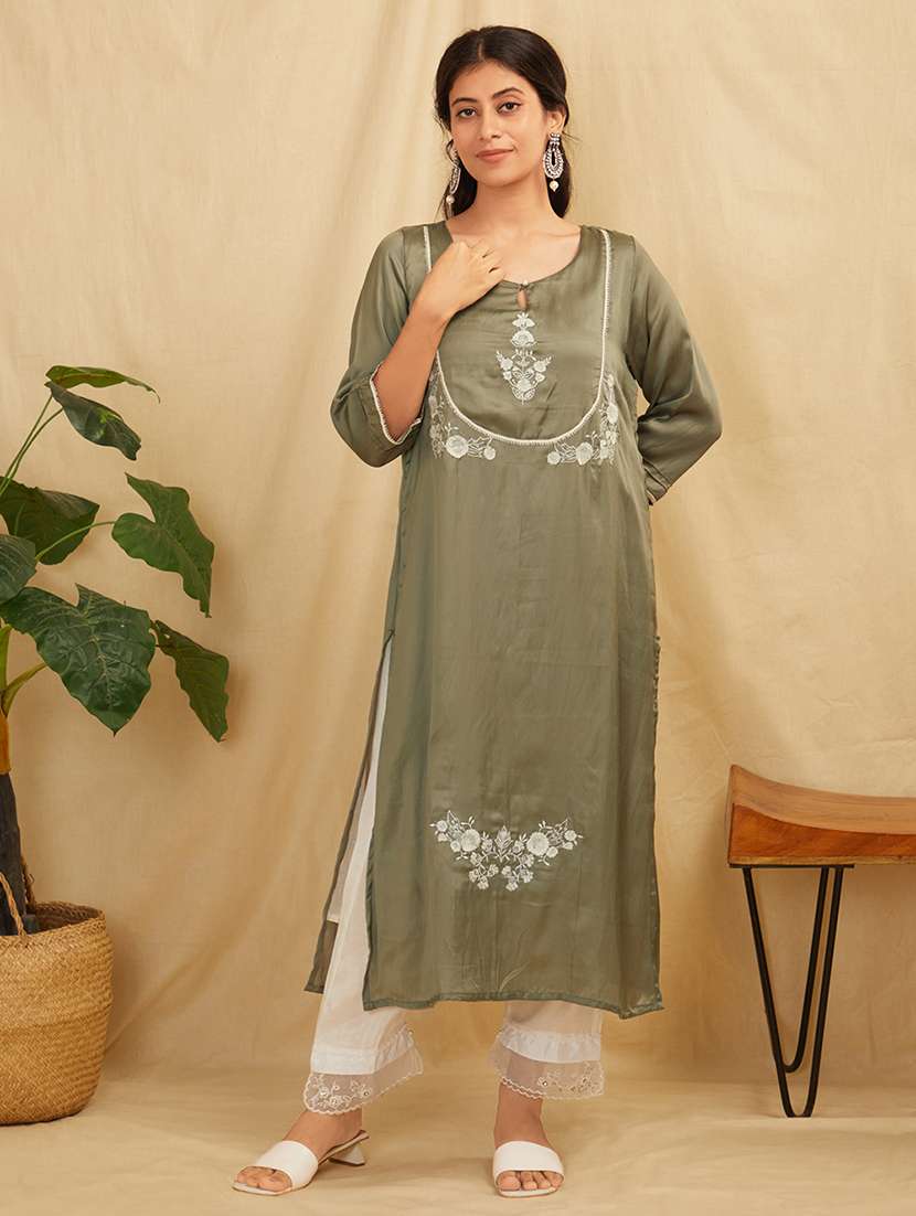 women three quarter sleeve kurta pant with dupatta set - 21975168 -  Standard Image - 1
