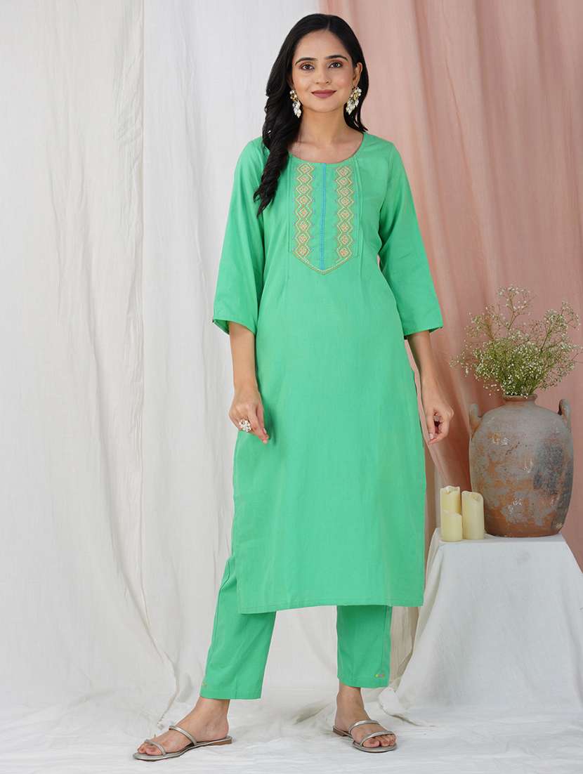 women three quarter sleeve kurta pant with dupatta set - 21975169 -  Standard Image - 1