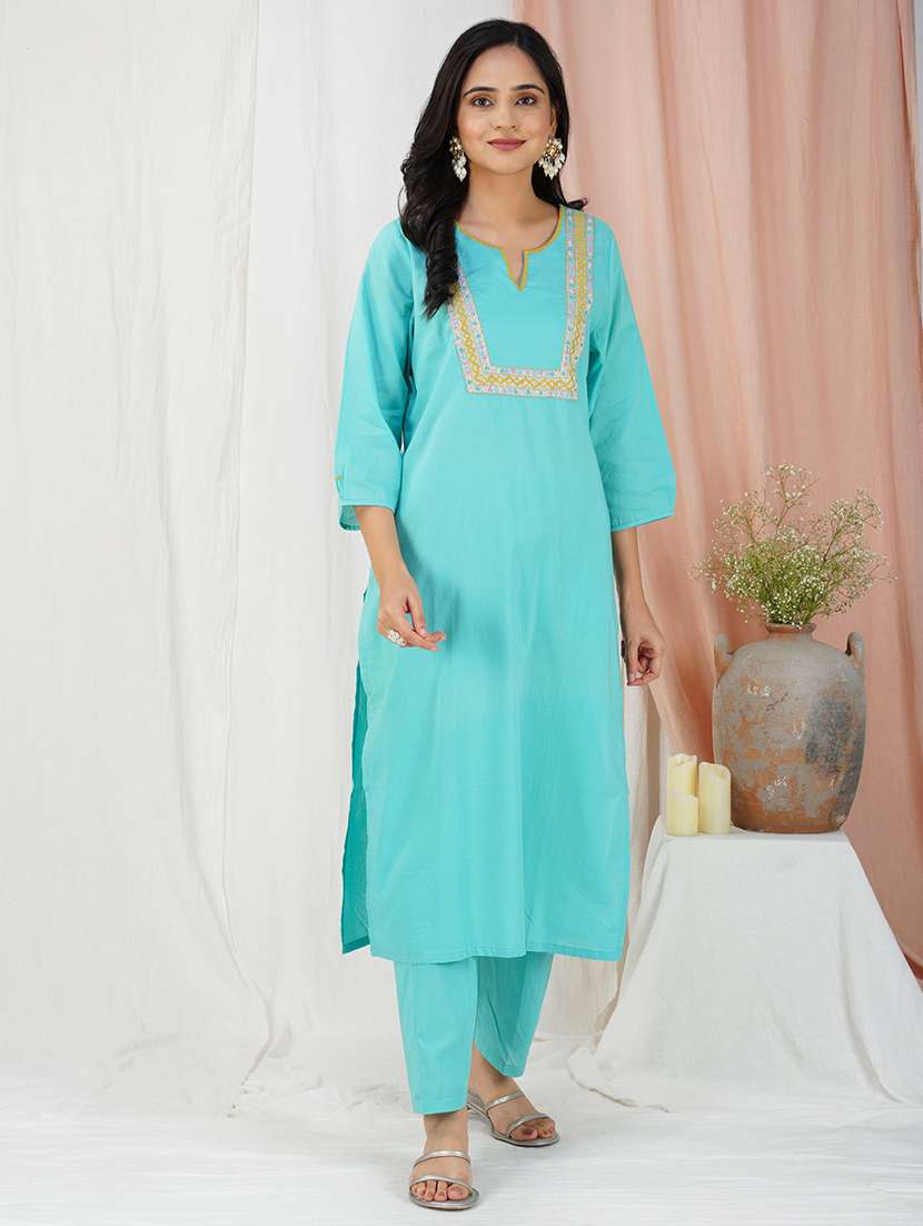 women three quarter sleeve kurta pant with dupatta set - 21975170 - Standard Image - 1