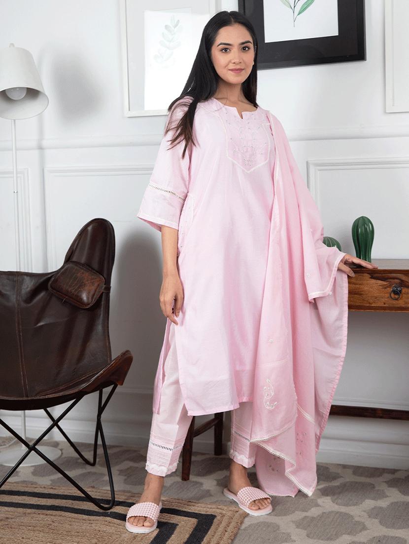 women three quarter sleeve kurta pant with dupatta set - 21975172 -  Zoom Image - 0