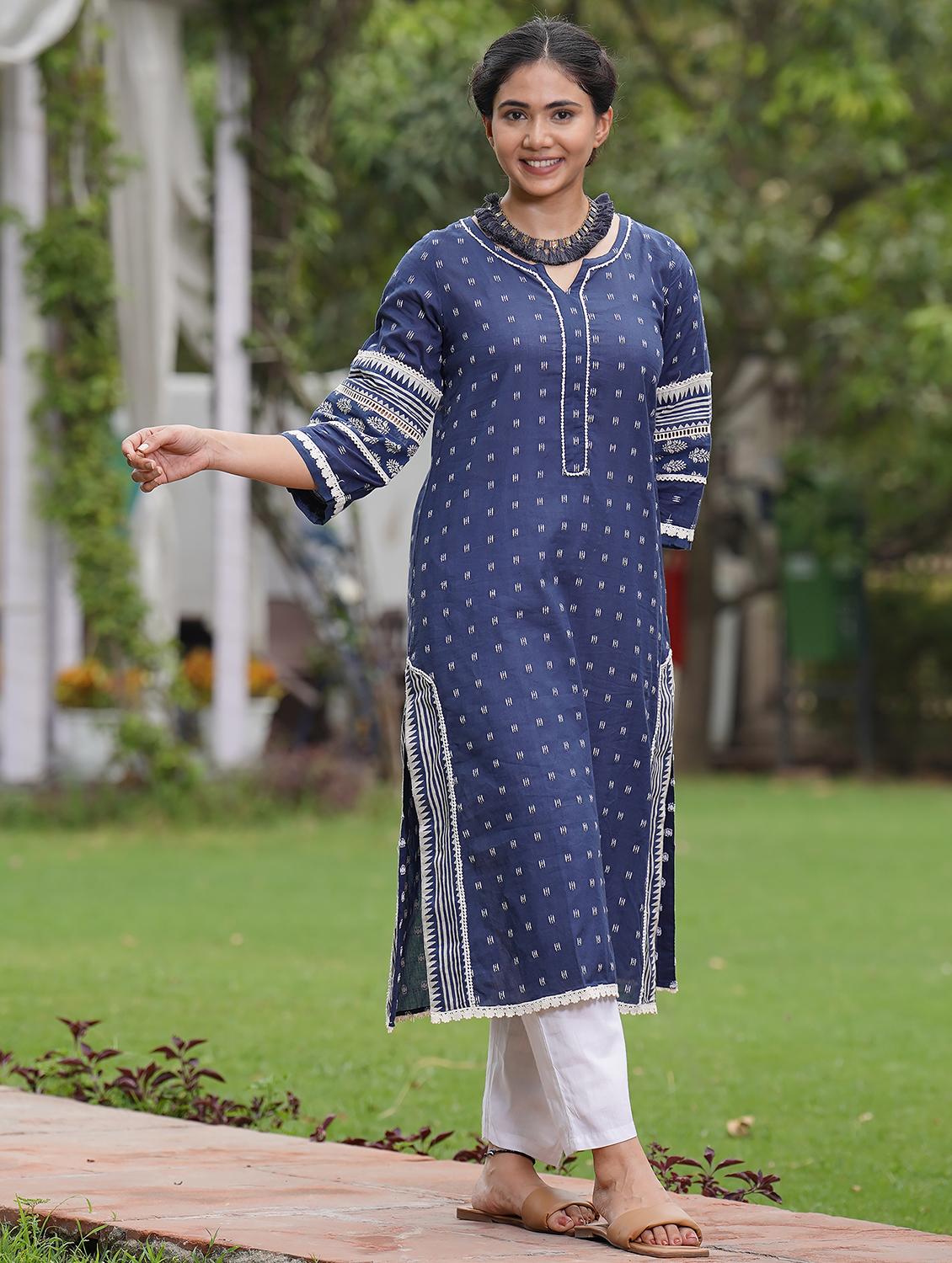 women three quarter sleeve kurta pant with dupatta set - 21975174 - Standard Image - 4