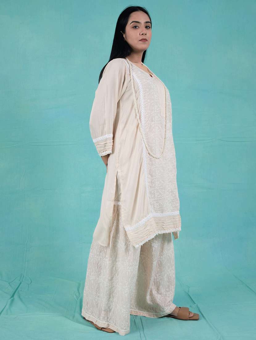 women three quarter sleeve kurta sharara with dupatta set - 21975175 -  Standard Image - 1