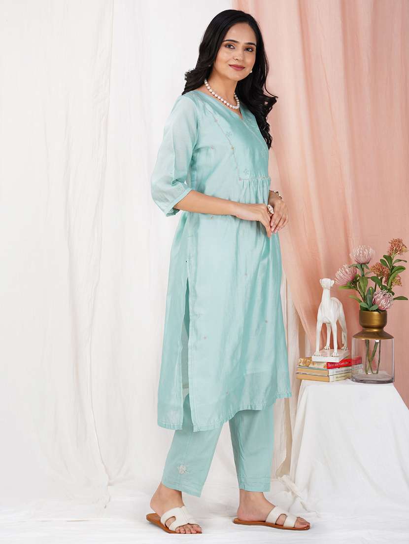 women three quarter sleeve kurta pant with dupatta set - 21975181 -  Standard Image - 1