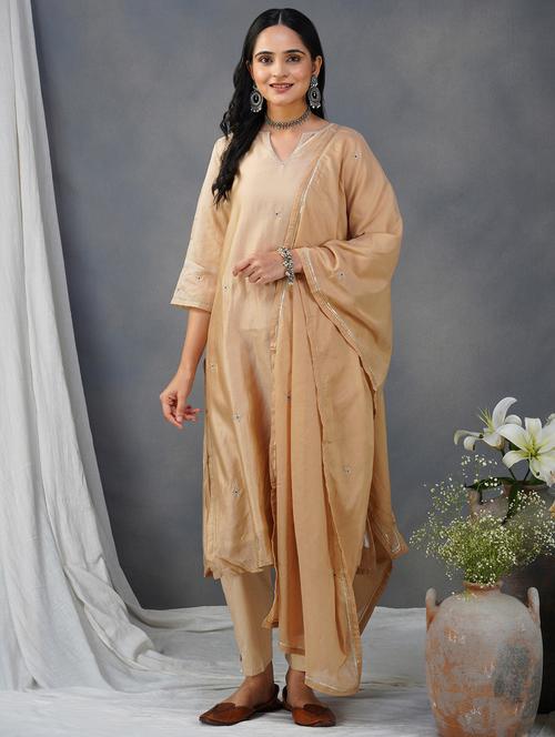 women three quarter sleeve kurta pant with dupatta set - 21975184 - Standard Image - 0