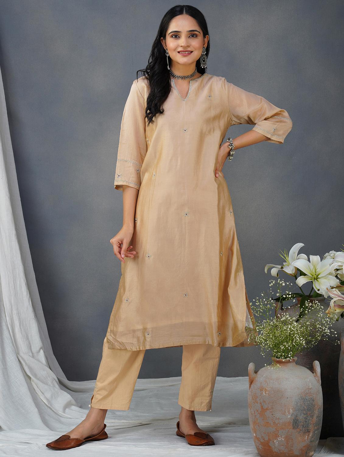 women three quarter sleeve kurta pant with dupatta set - 21975184 - Standard Image - 1