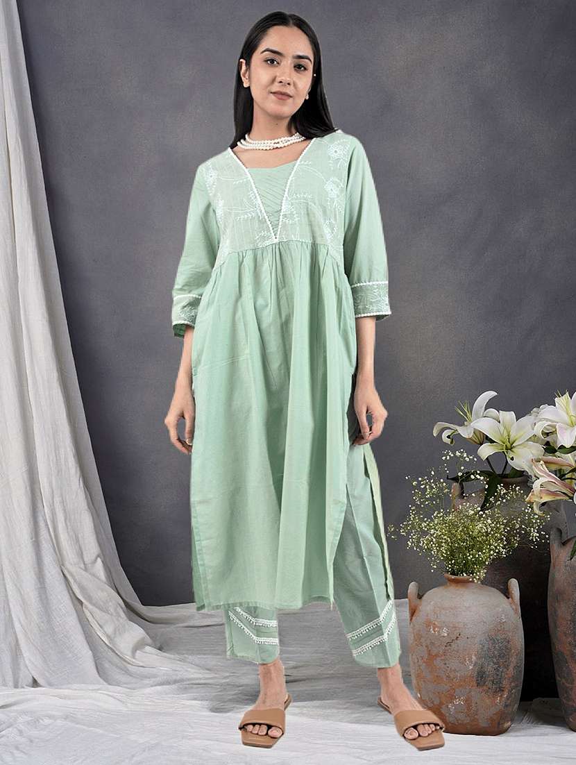 women three quarter sleeve kurta pant with dupatta set - 21975187 -  Standard Image - 1