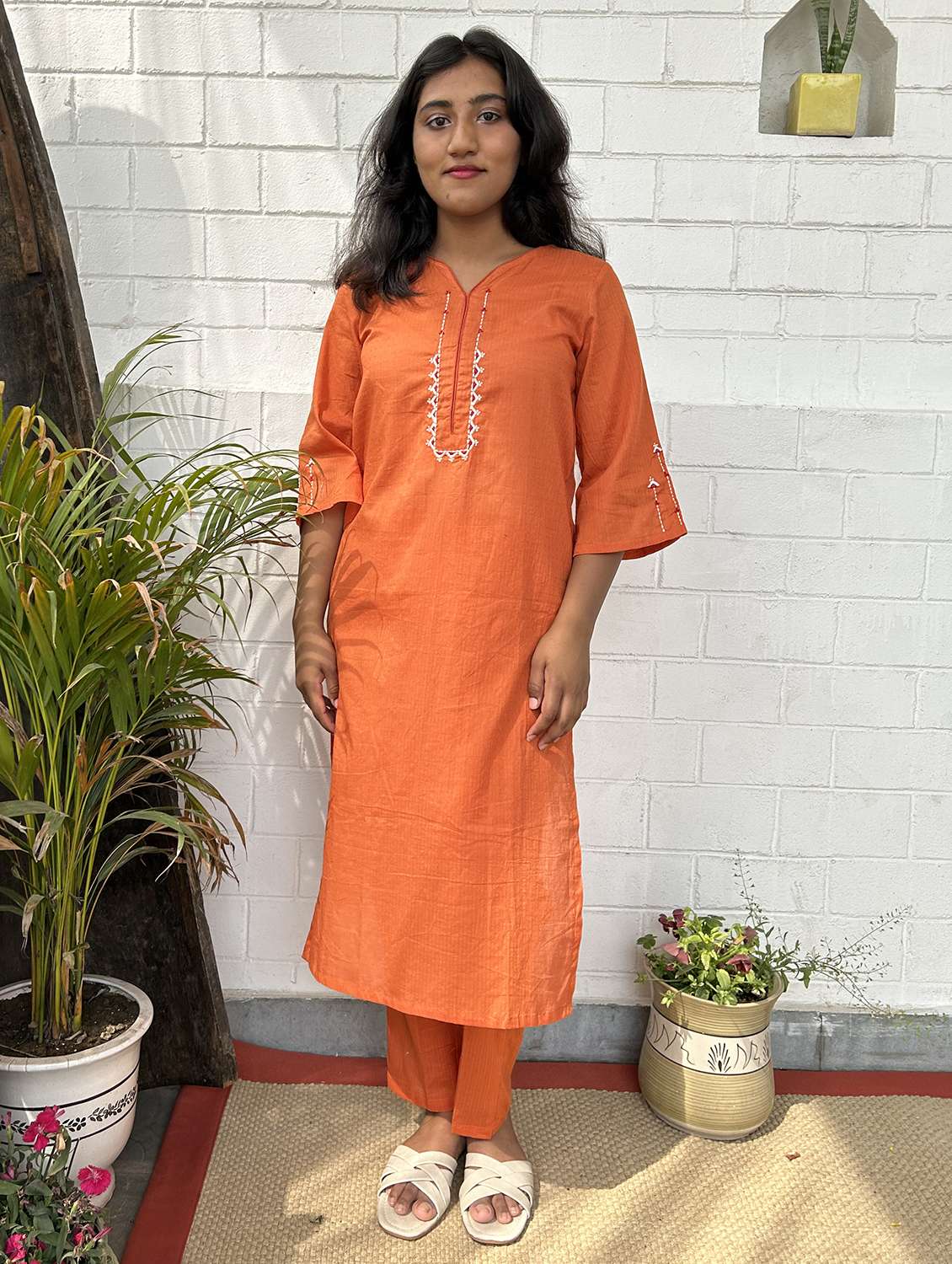 women three quarter sleeve kurta pant with dupatta set - 21975195 -  Standard Image - 1