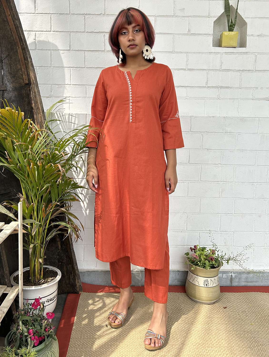 women three quarter sleeve kurta pant with dupatta set - 21975197 -  Standard Image - 1