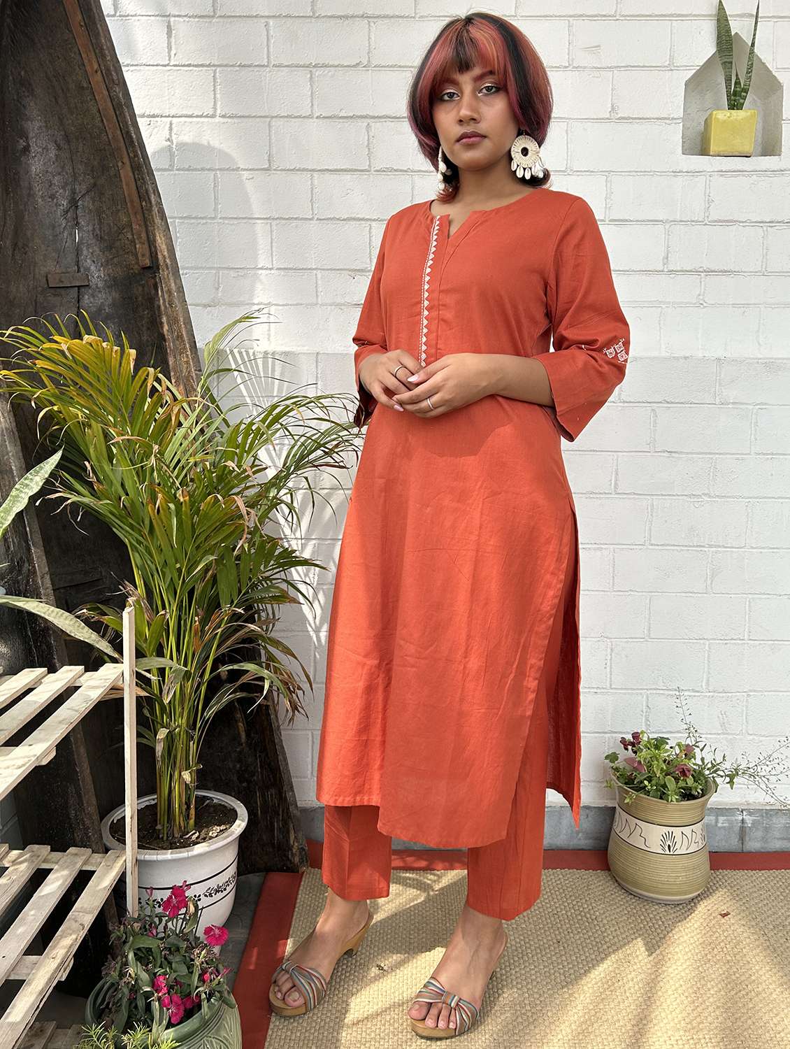 women three quarter sleeve kurta pant with dupatta set - 21975197 -  Standard Image - 4