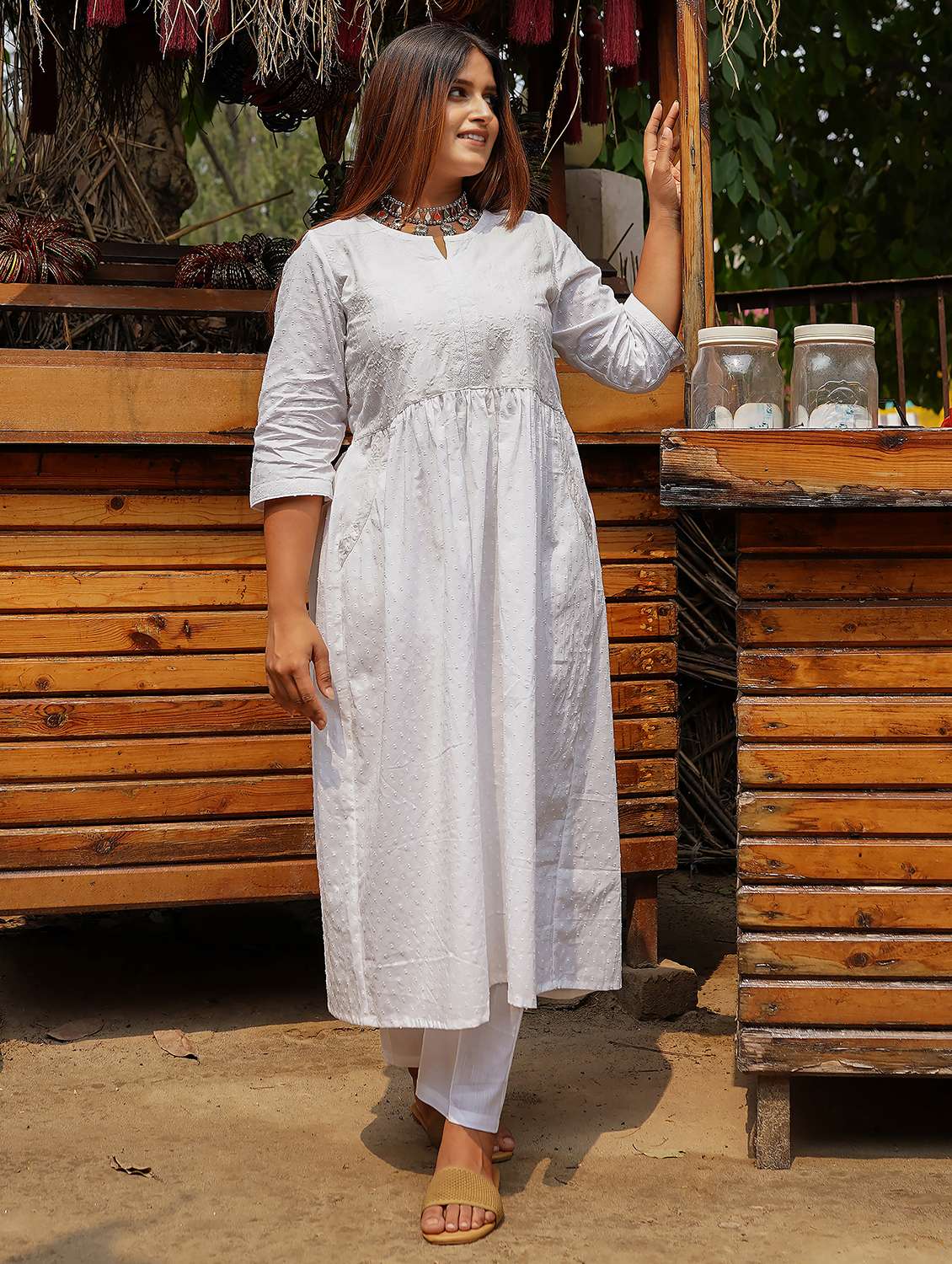 women three quarter sleeve kurta pant with dupatta set - 21975198 - Standard Image - 4