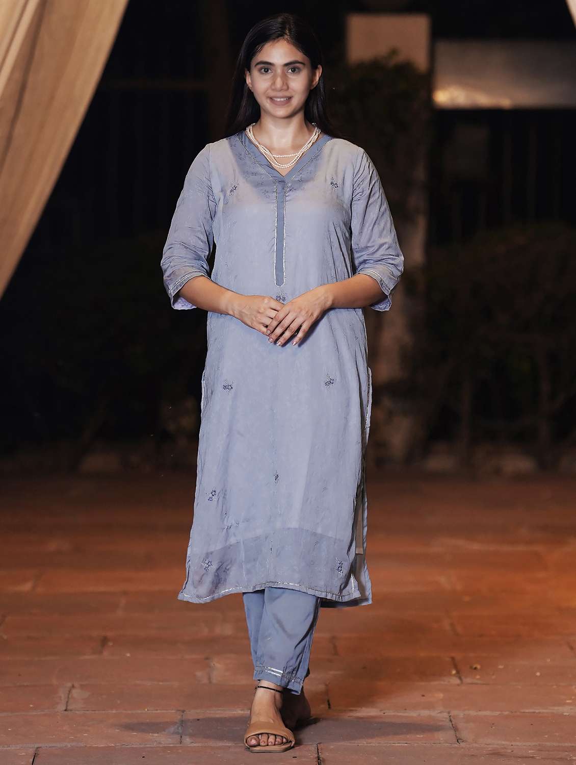 women three quarter sleeve kurta pant with dupatta set - 21975204 -  Standard Image - 1