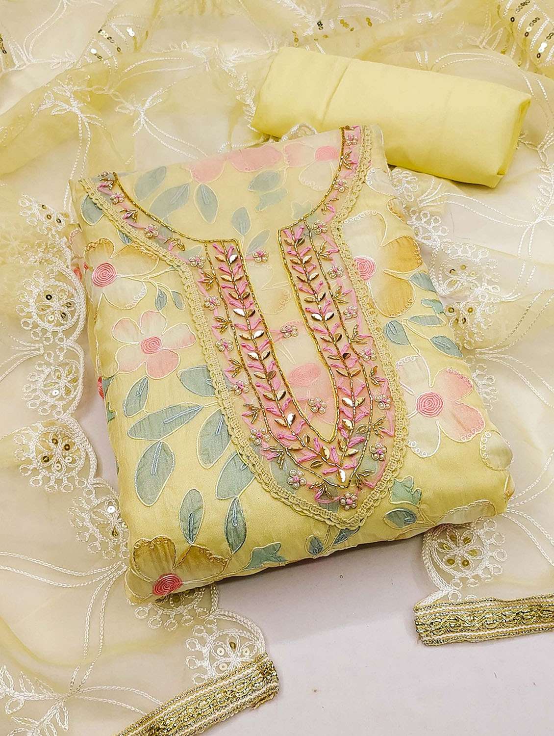 women floral embroidered unstitched suit set