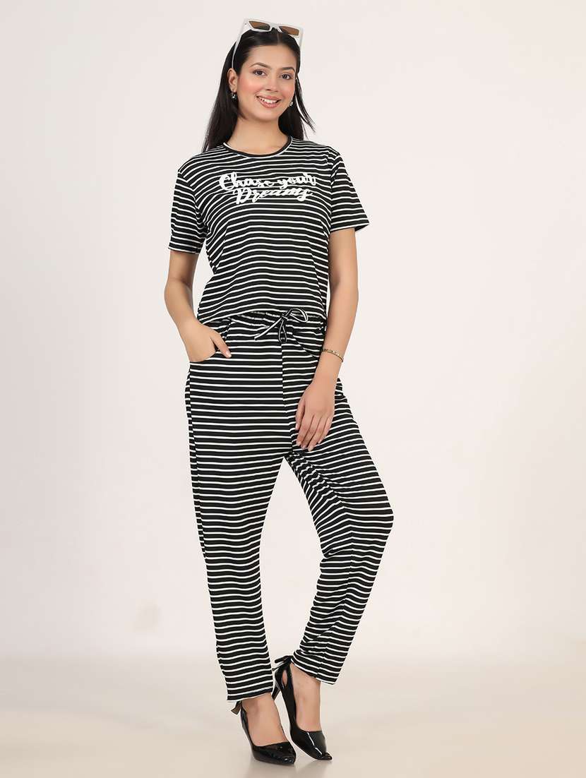 women striped t-shirt and trouser co-ord set - 21975216 - Standard Image - 1
