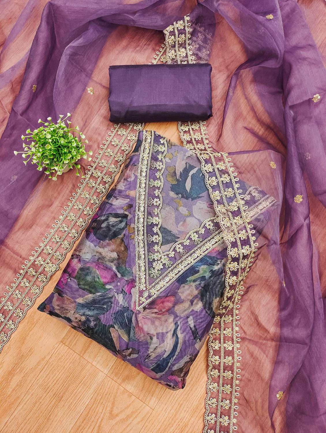 women printed embroidered unstitched suit set - 21975217 -  Standard Image - 1