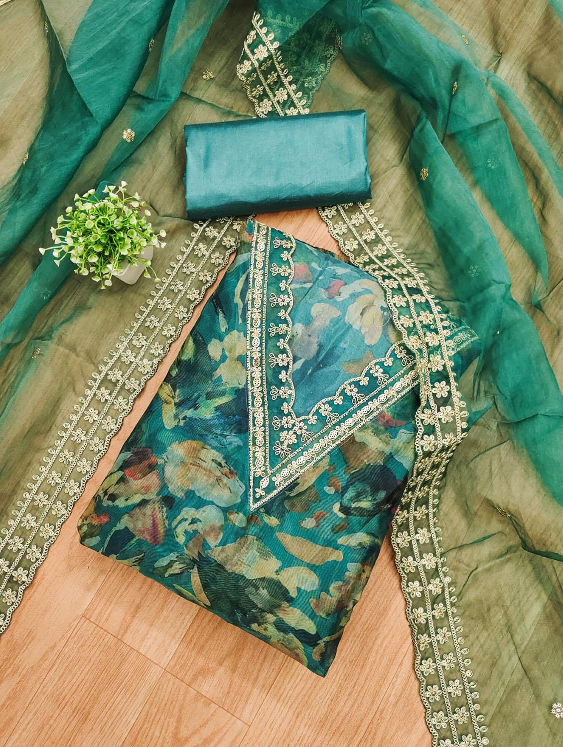 women printed embroidered unstitched suit set - 21975218 - Standard Image - 1