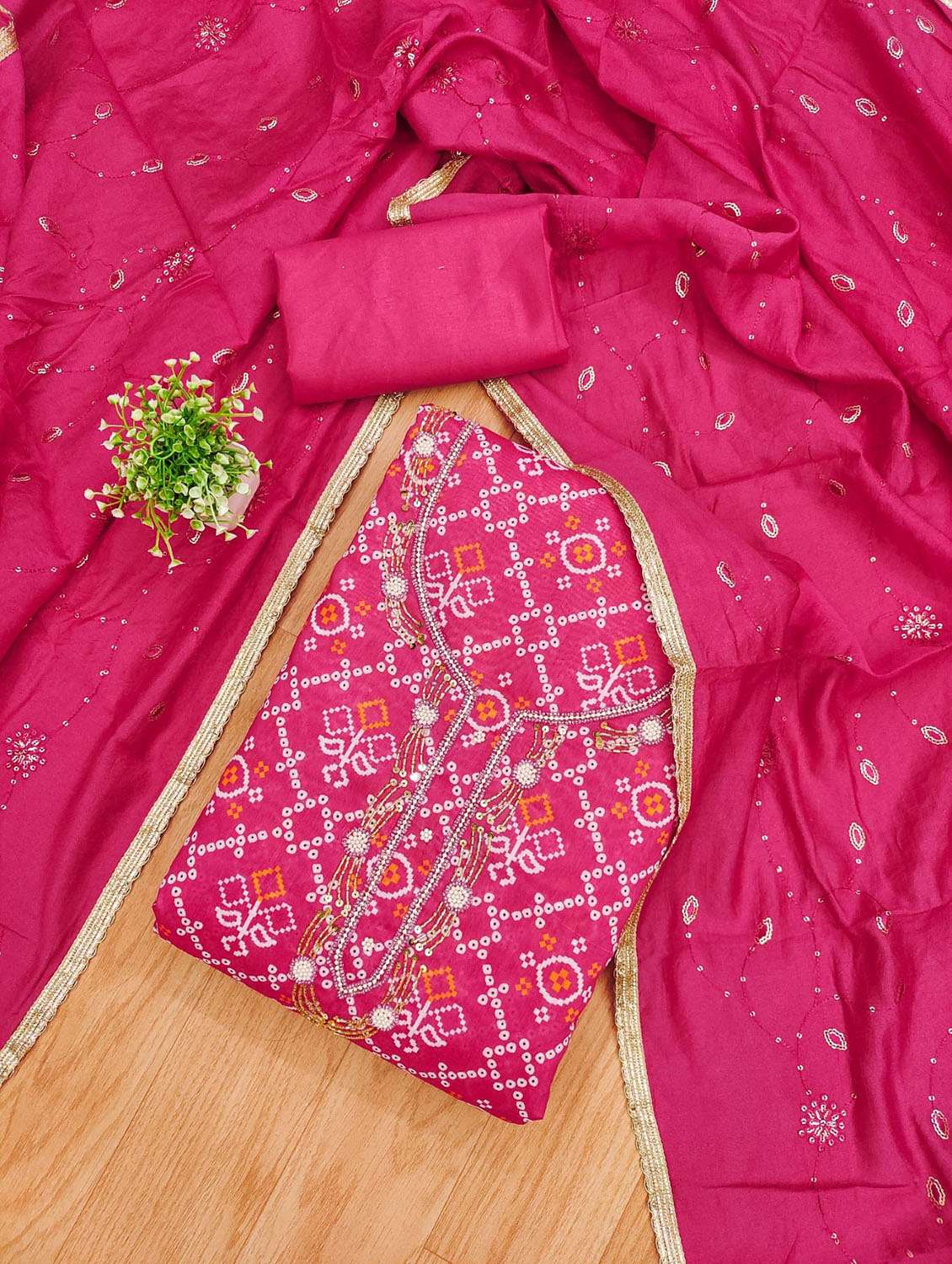 women printed embroidered unstitched suit set - 21975227 -  Standard Image - 1