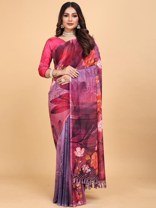 women floral printed saree with blouse - 21975254 - Standard Image - 0