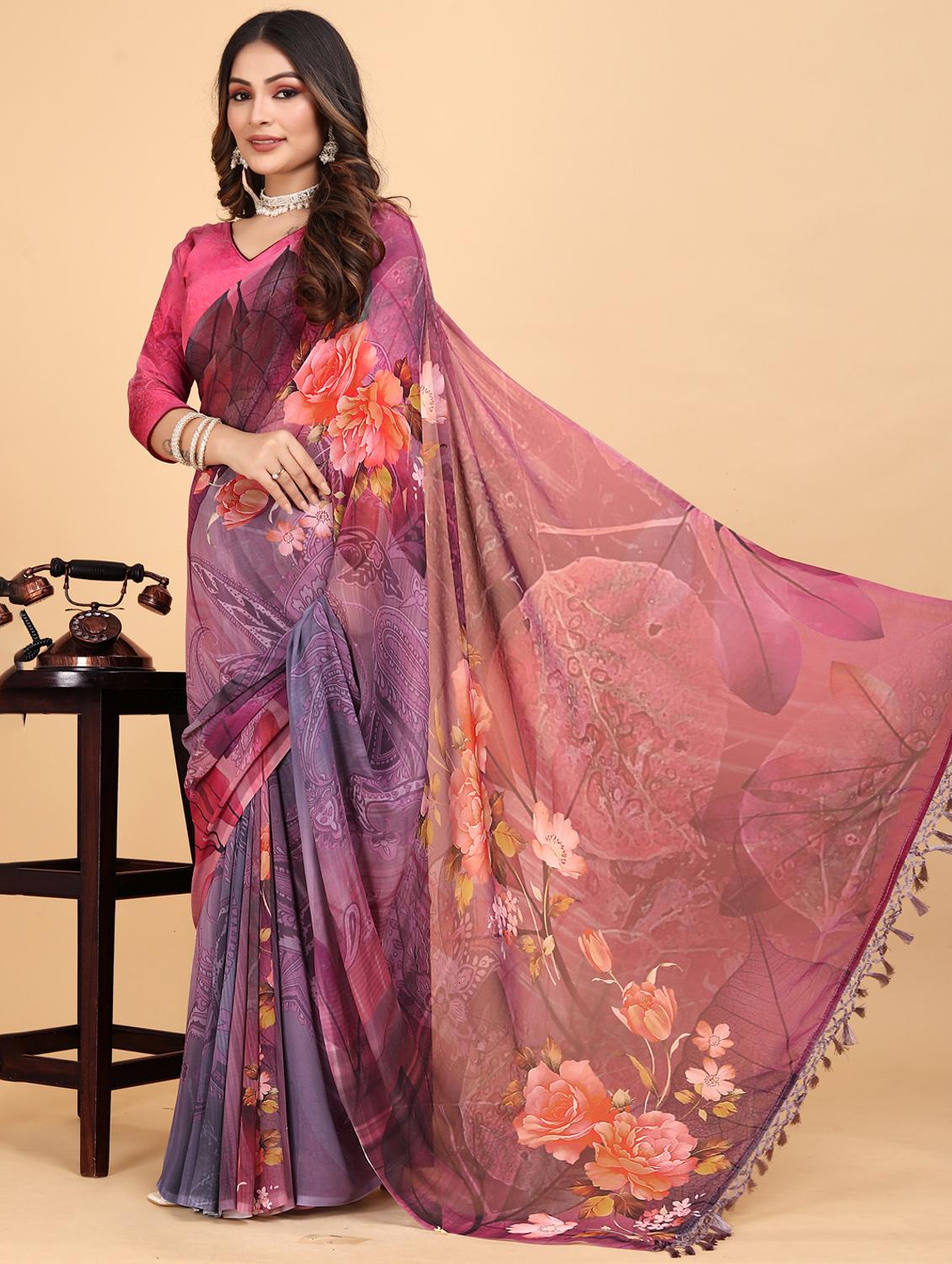 women floral printed saree with blouse - 21975254 - Standard Image - 1