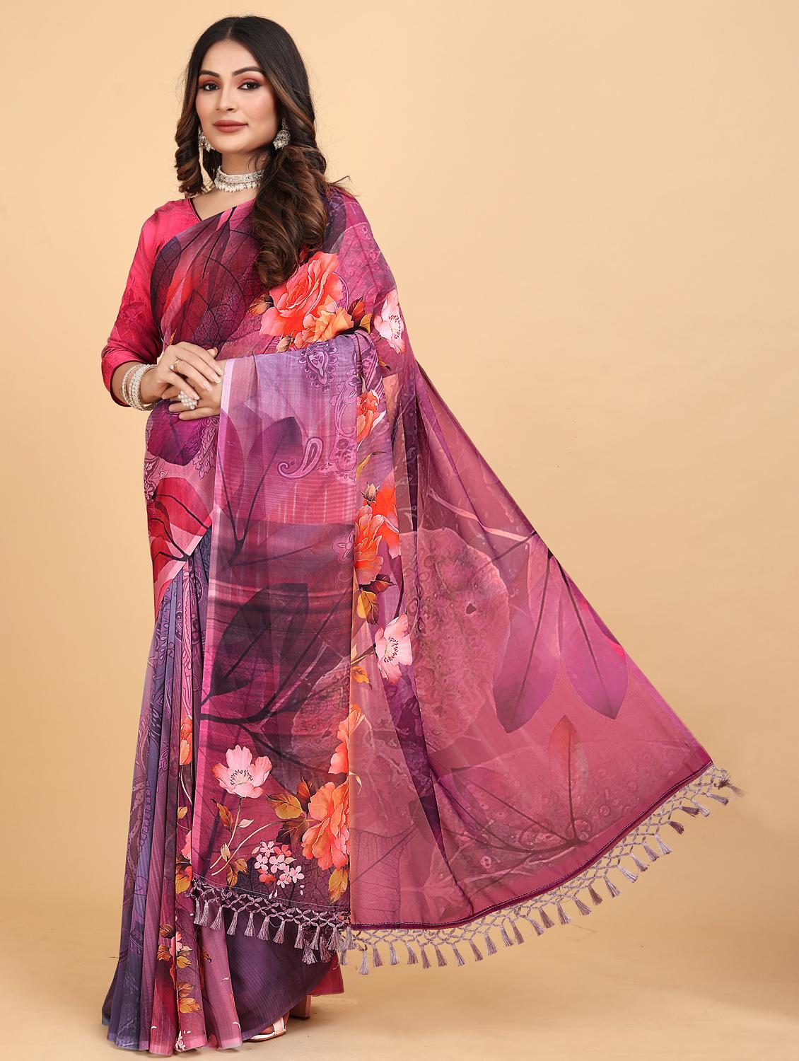 women floral printed saree with blouse - 21975254 - Standard Image - 4