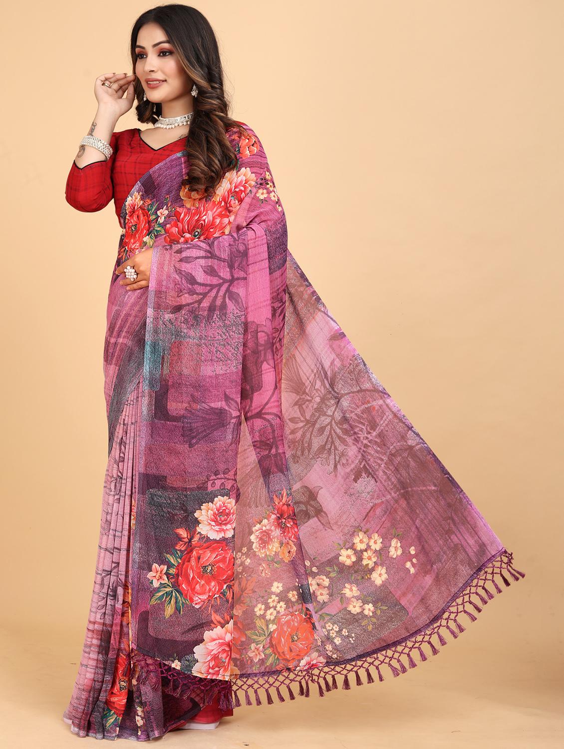 women floral printed saree with blouse - 21975256 -  Standard Image - 1