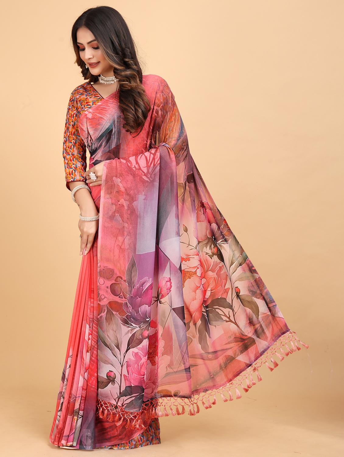 women floral printed saree with blouse - 21975257 -  Standard Image - 1