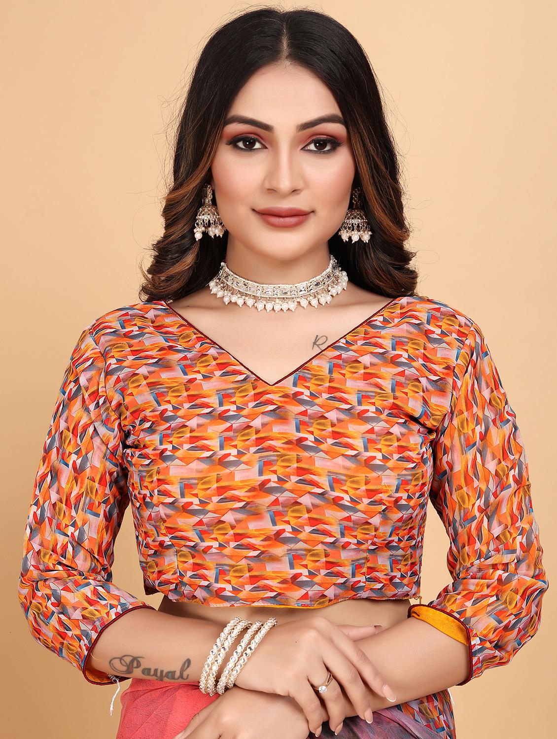 women floral printed saree with blouse - 21975257 - Standard Image - 4