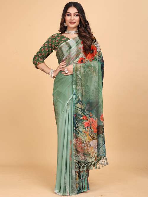 women floral printed saree with blouse - 21975258 -  Standard Image - 0