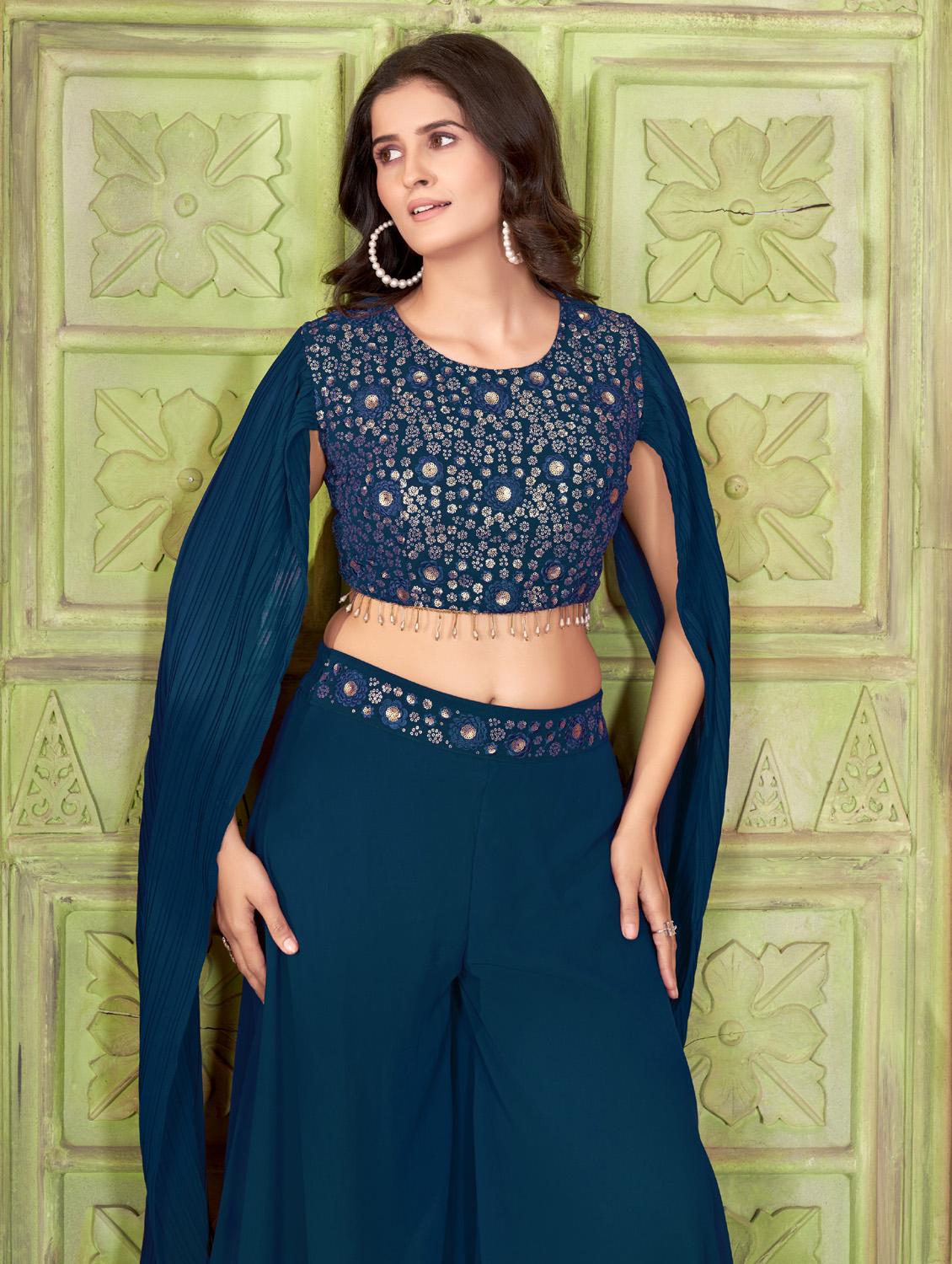 women solid with work round neck fusion set - 21975272 - Standard Image - 4