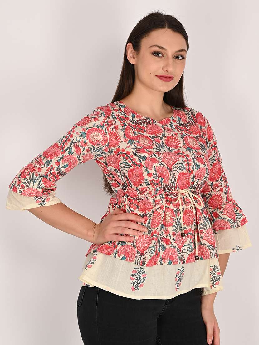 women three quarter sleeve peplum ethnic top - 21975287 - Standard Image - 1