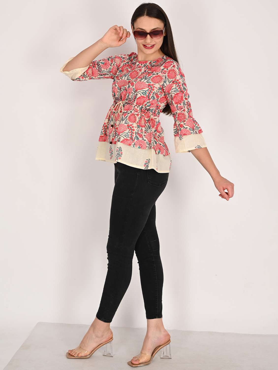 women three quarter sleeve peplum ethnic top - 21975287 - Standard Image - 4