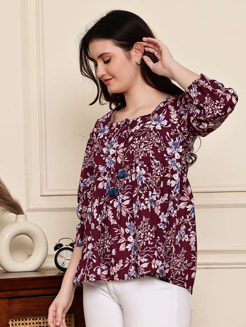 women three quarter sleeve peplum ethnic top - 21975295 -  Standard Image - 1