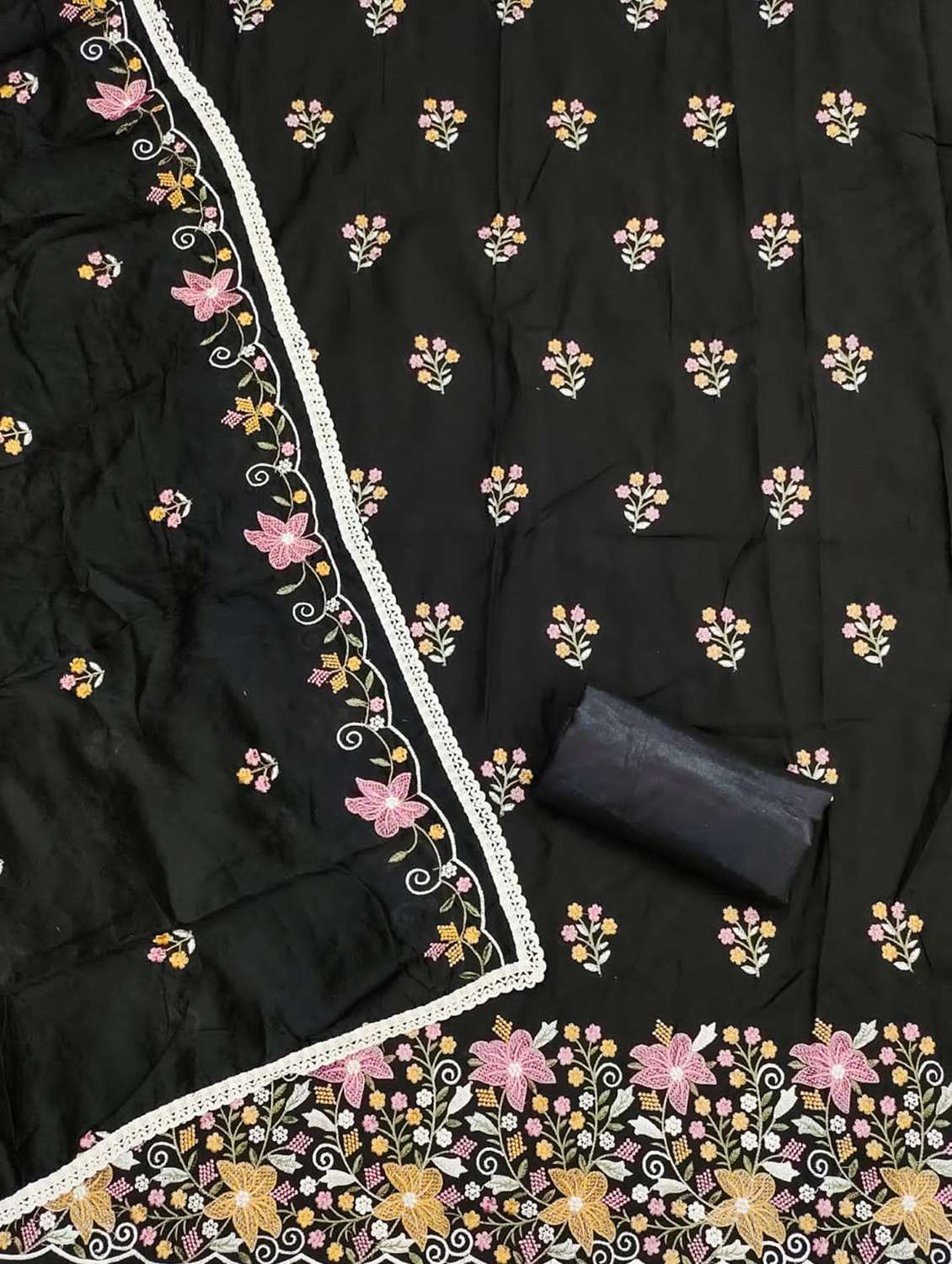 women solid with work embroidered unstitched suit set - 21975297 - Standard Image - 1