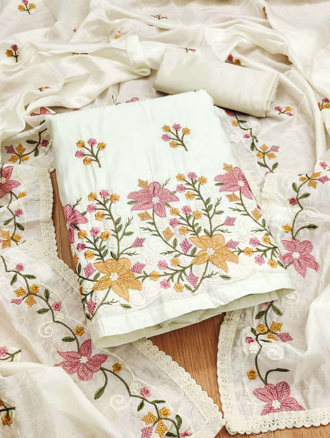 women floral embroidered unstitched suit set