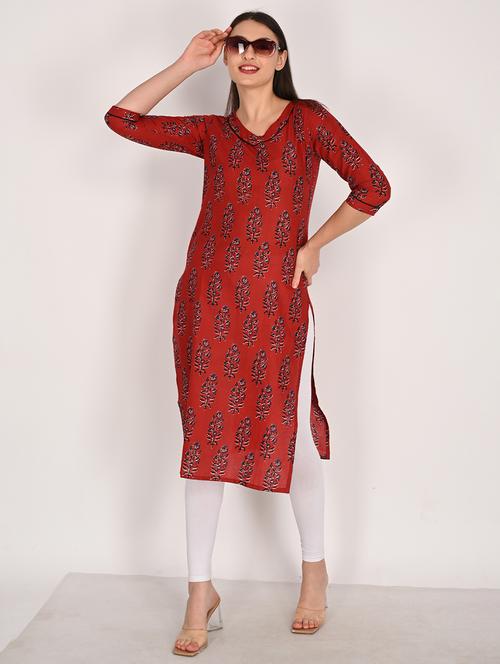 women printed three quarter sleeve straight kurta - 21975299 -  Standard Image - 0