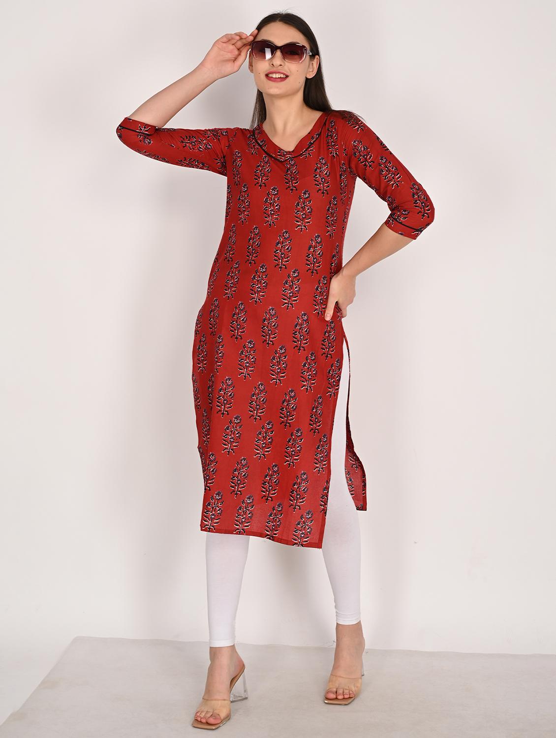 women printed three quarter sleeve straight kurta - 21975299 -  Zoom Image - 0