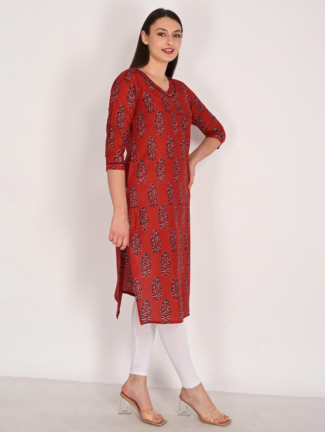 women printed three quarter sleeve straight kurta - 21975299 -  Standard Image - 1