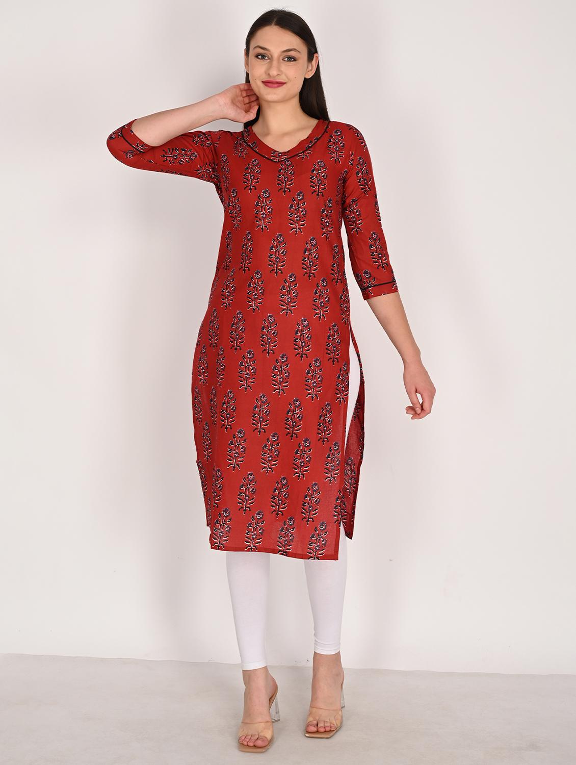 women printed three quarter sleeve straight kurta - 21975299 - Standard Image - 4